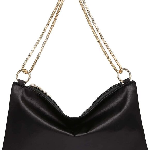 Handbags - Women's Satin Evening Shoulder Bag Zipper Closure Soft Lining Perfect for Partie